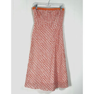 J. Crew Mushroom Strapless Seersucker Midi Dress Orange White Whimsical Size 4